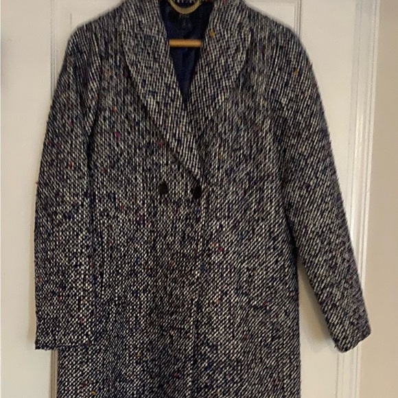 EUC J.Crew Daphne Topcoat In Italian Tweed Jacket In Navy Speckle Women's Size 8 - Picture 3 of 7